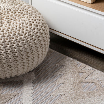 Sumak High-low Pile Neutral Diamond Kilim Area Rug